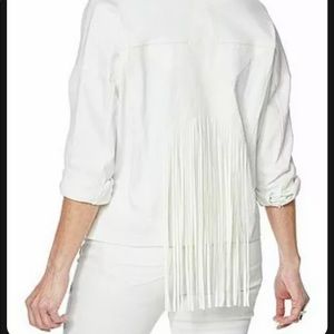 NWT DG2 Diane Gilman white Jean jacket with Fringe